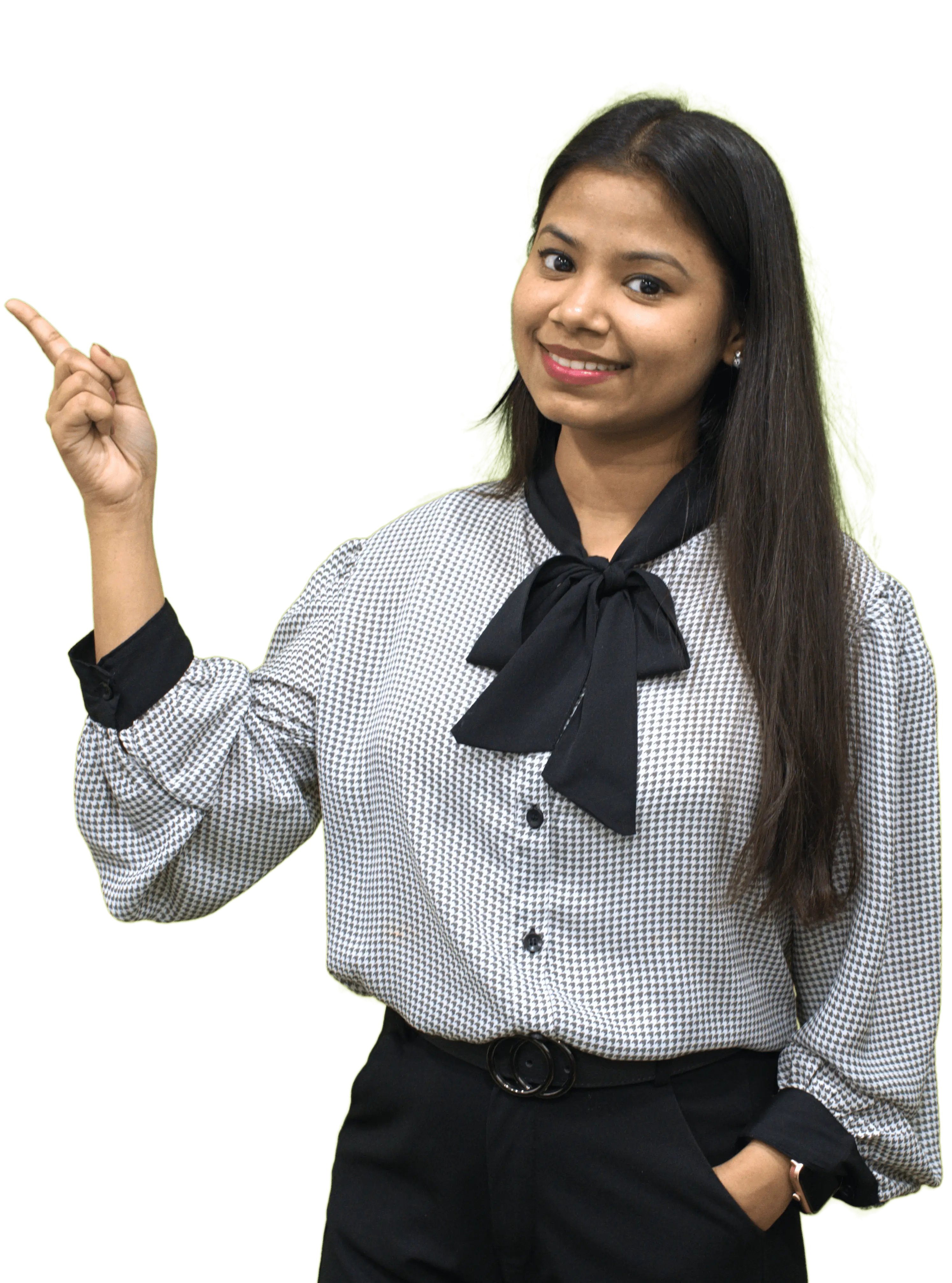 Professional women aiming towards left